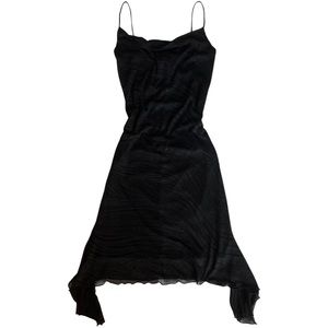 Y2K Black Chiffon Midi Dress with glitter zebra print silhouette